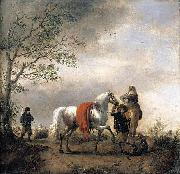 Philips Wouwerman Cavalier Holding a Dappled Grey Horse oil painting reproduction
